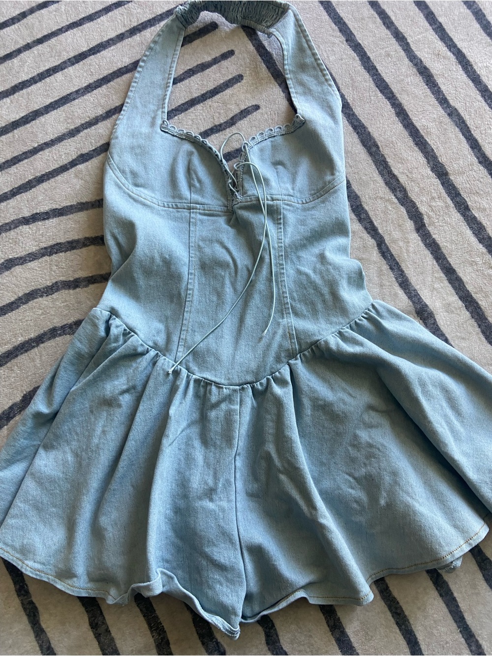 Fashion Nova Light Blue Denim Halter Romper